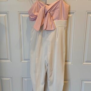 Express Blush & Cream Bow Front Wide Leg Jumpsuit Size L